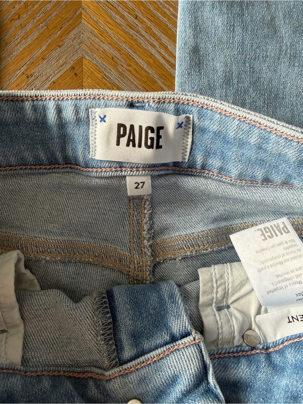 PAIGE Accent High Rise Ankle Straight Jeans Raw Hem Light Wash 27 - Picture 7 of 8